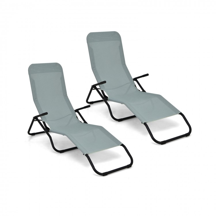 2 Pieces Folding Portable Patio Chaise Lounger with Rocking Design