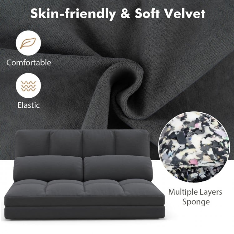 Floor Sofa Bed with 6 Positions Adjustable Backrest, Skin-friendly Velvet Cover