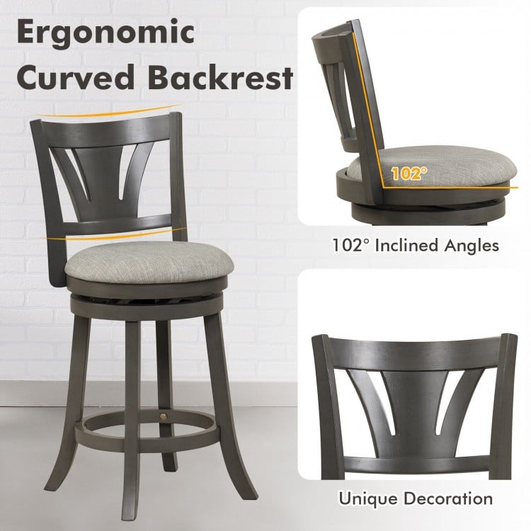 26.5/30.5 Inch Swivel Bar Stool with Backrest Soft Cushioned Seat and Footrest Gray