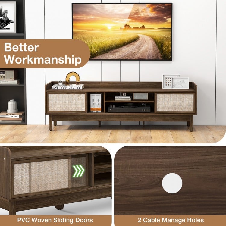 Sliding Door TV Stand for 65 Inch TV with Woven Doors