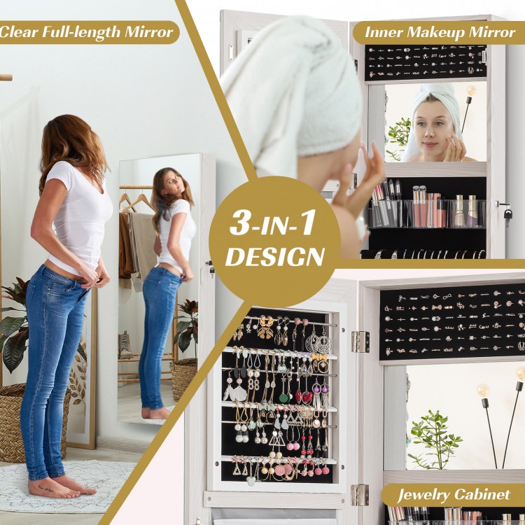 Lockable Storage Jewelry Cabinet  with Frameless Mirror