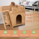 Wooden Dog House with Stairs and Raised Balcony for Puppy and Cat