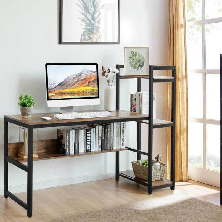 59-Inch Computer Desk Home Office Workstation with 4-Tier Storage Shelves