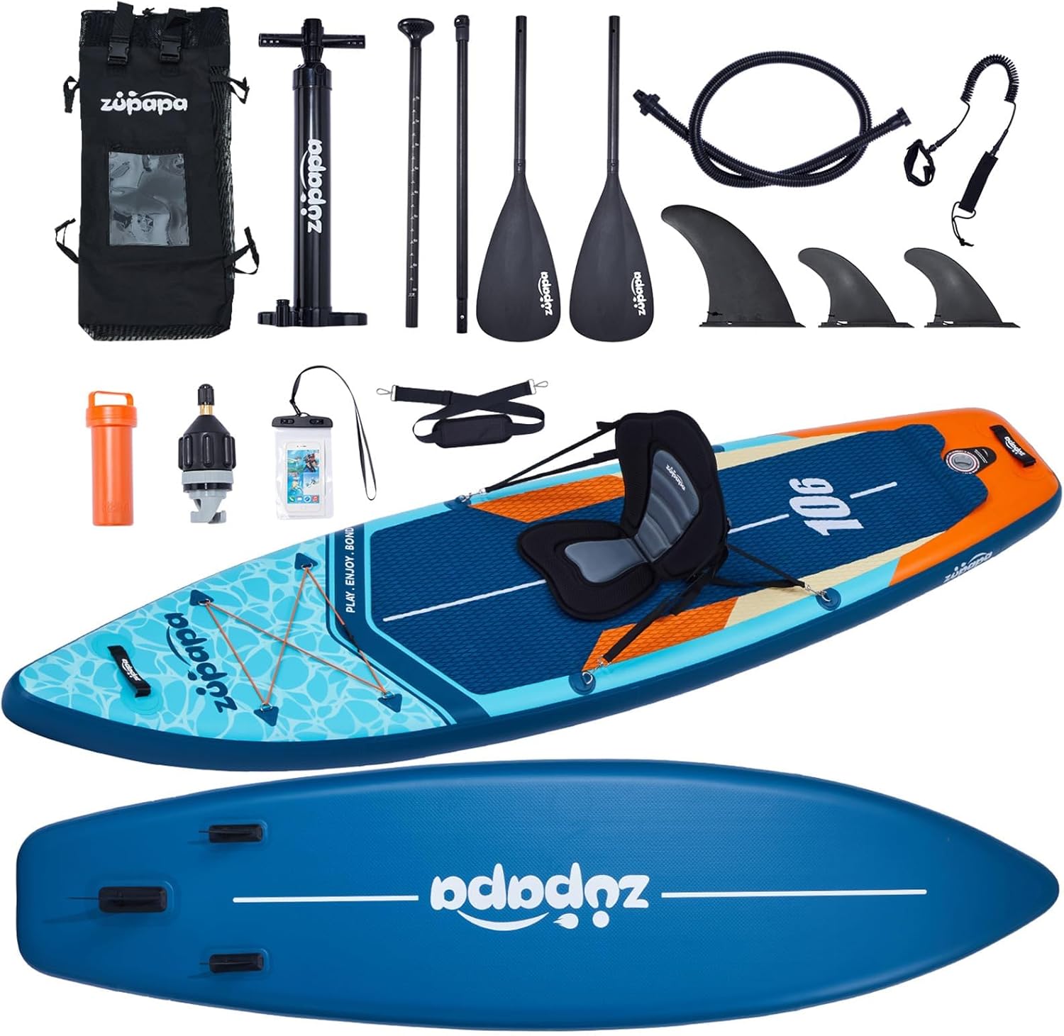 Zupapa 320/366cm Oppusteligt SUP brætsæt | Stand Up Paddle Board med kajaksæde | Komplet tilbehør