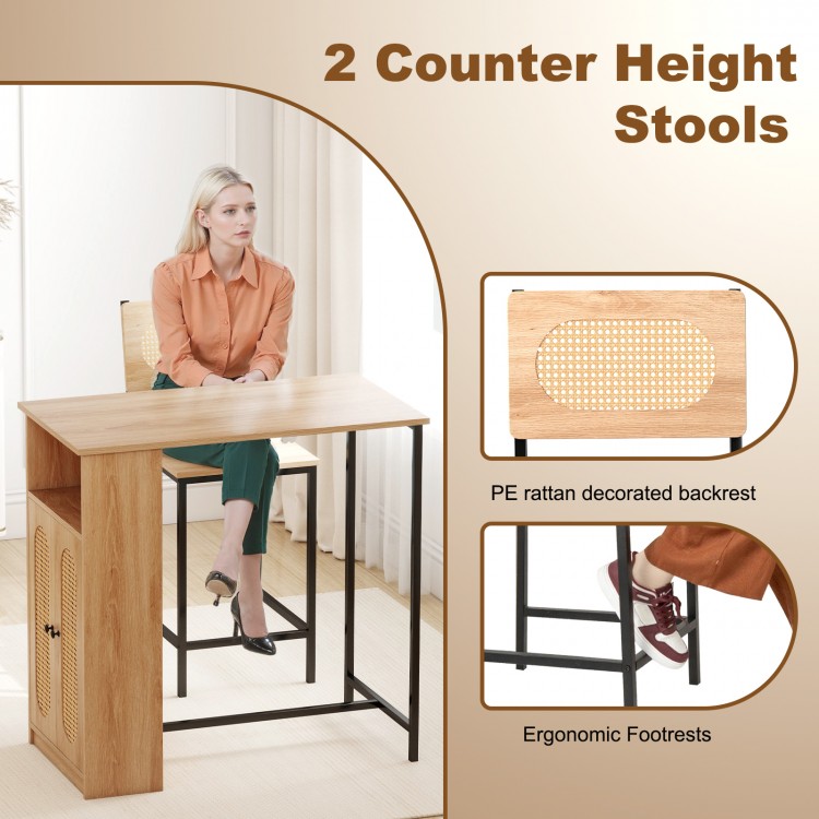 3-Piece Bar Table and Chairs Set with Storage Shelves and Footrests