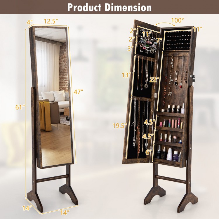Standing Jewelry Cabinet Jewelry Armoire Cabinet with Full-Length Mirror