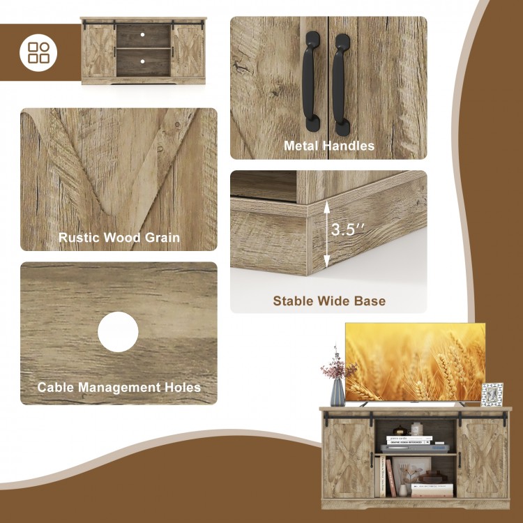 Sliding Barn Door TV Stand with Adjustable Shelves and Storage Cabinet