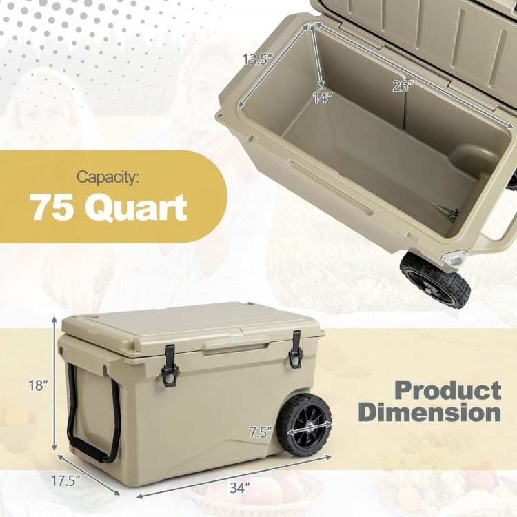 75 Quart Portable Cooler Rotomolded Ice Chest with Handles and Wheels