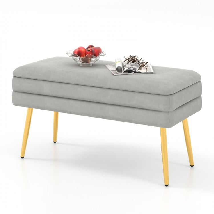 Velvet Upholstered Storage Bench with Removable Top