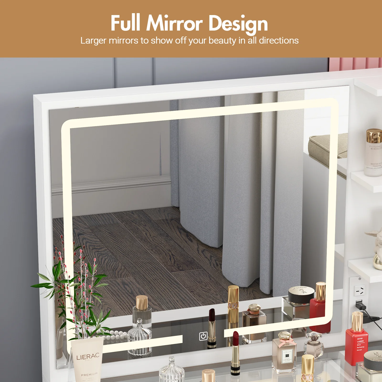 Dressing Table Stool Set Glass Tabletop