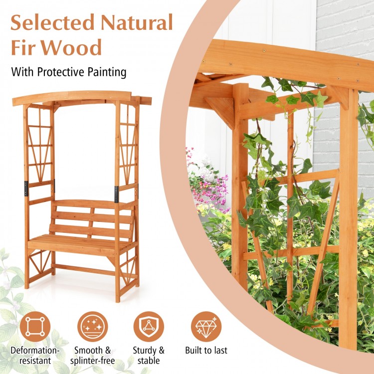 6.2 FT Tall Patio Garden Arbor with Pergola and 2-Seat Bench for Garden Lawn Backyard Decoration