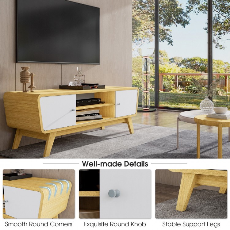 Sliding Door TV Stand with Adjustable Shelf for TVs up to 55 Inch