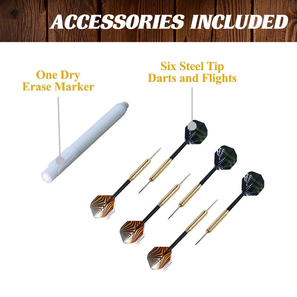 Barrington 40′′ Dartboard Cabinet with LED Lights, Self-Healing Board, Steel Tip Darts, Cricket Scoreboards