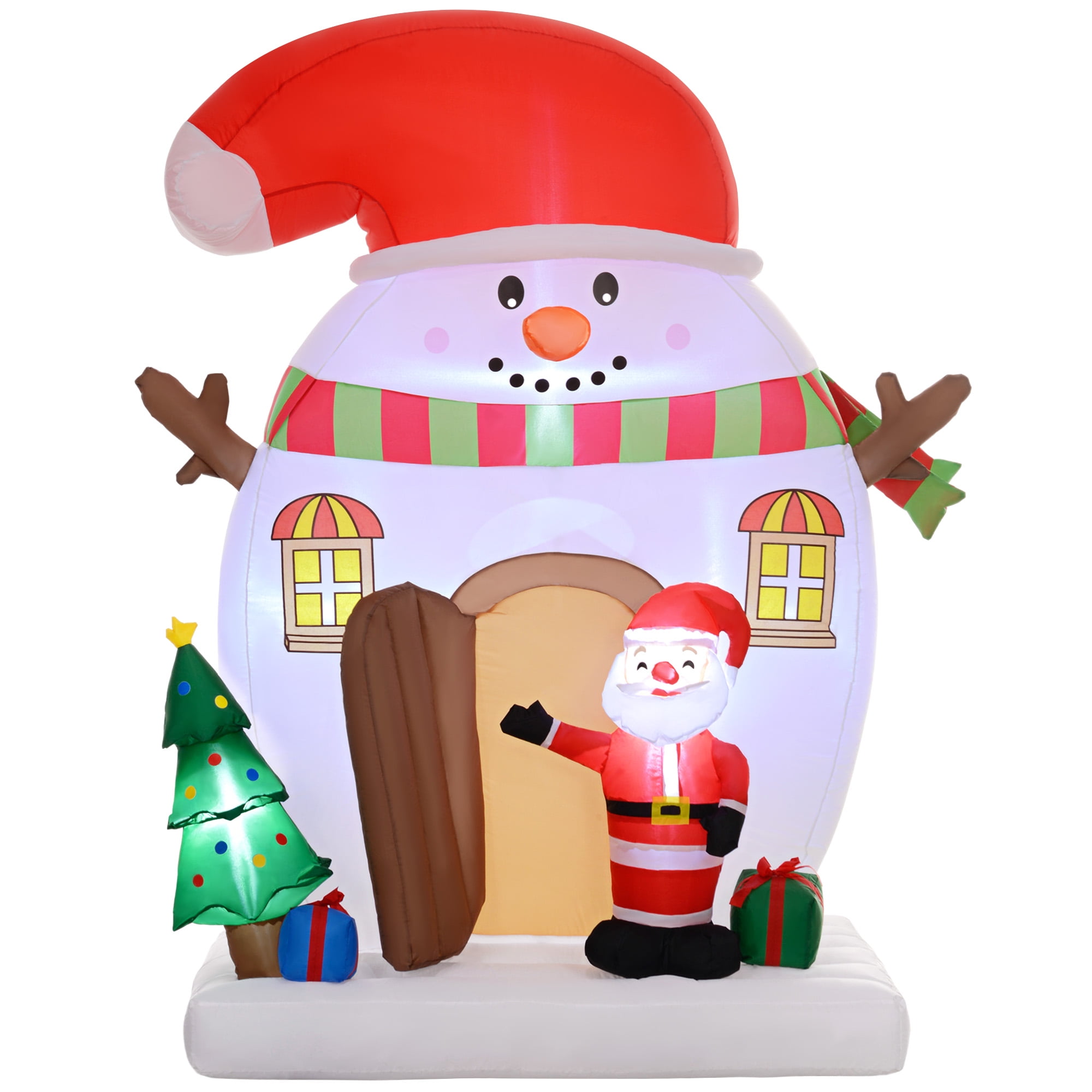 Outsunny 7.5FT Christmas Inflatable Snowman House with Santa, Tree & LED Lights for Outdoor Decor