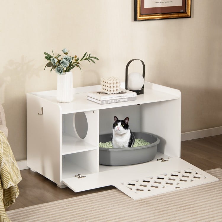 Cat Litter Box Enclosure with Removable Cushion and Front Open Door