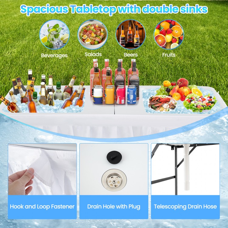5 FT Folding Ice Cooler Table with Double Sinks for Camping Party Picnic Wedding