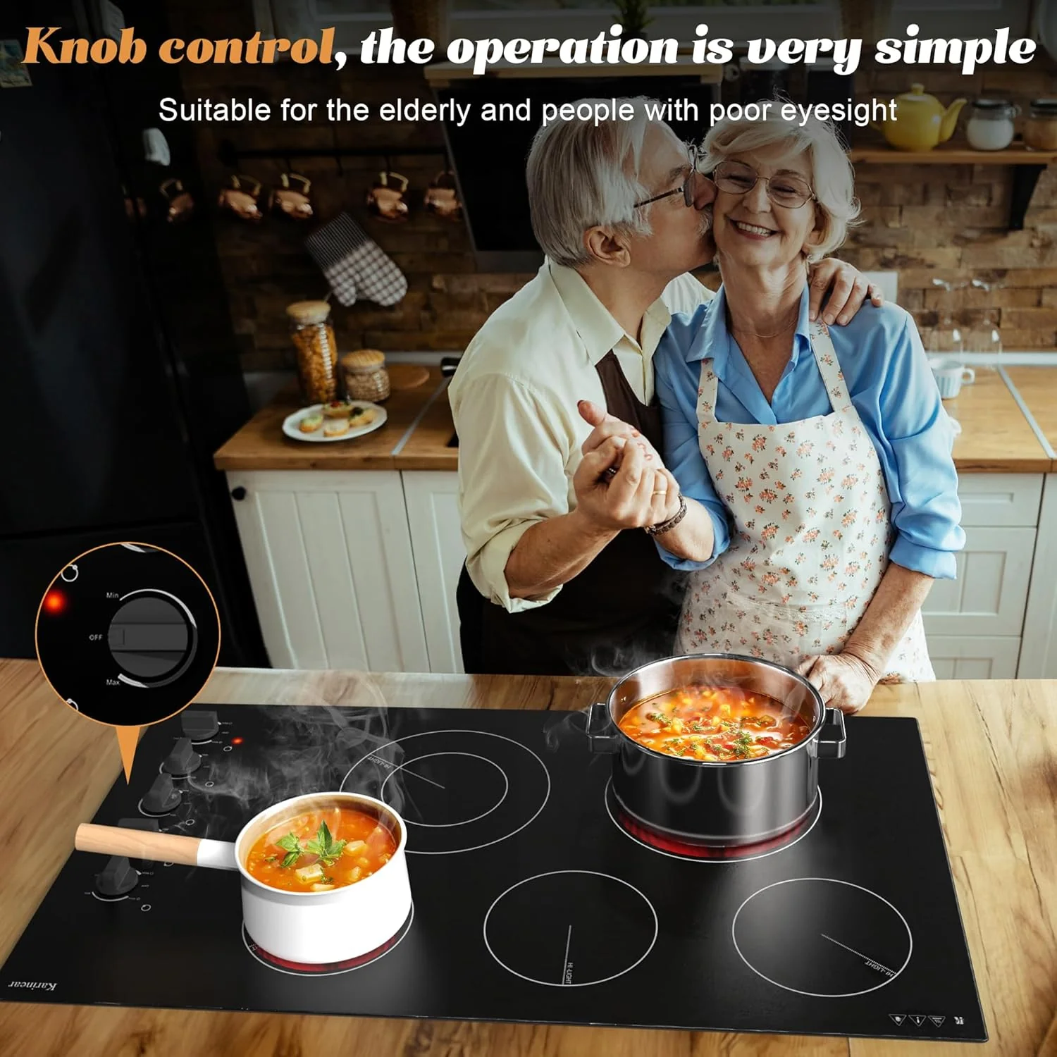 Karinear 30 Inch Electric Cooktop 4 Burners, Knob Control Built-in Ceramic Cooktop, 30