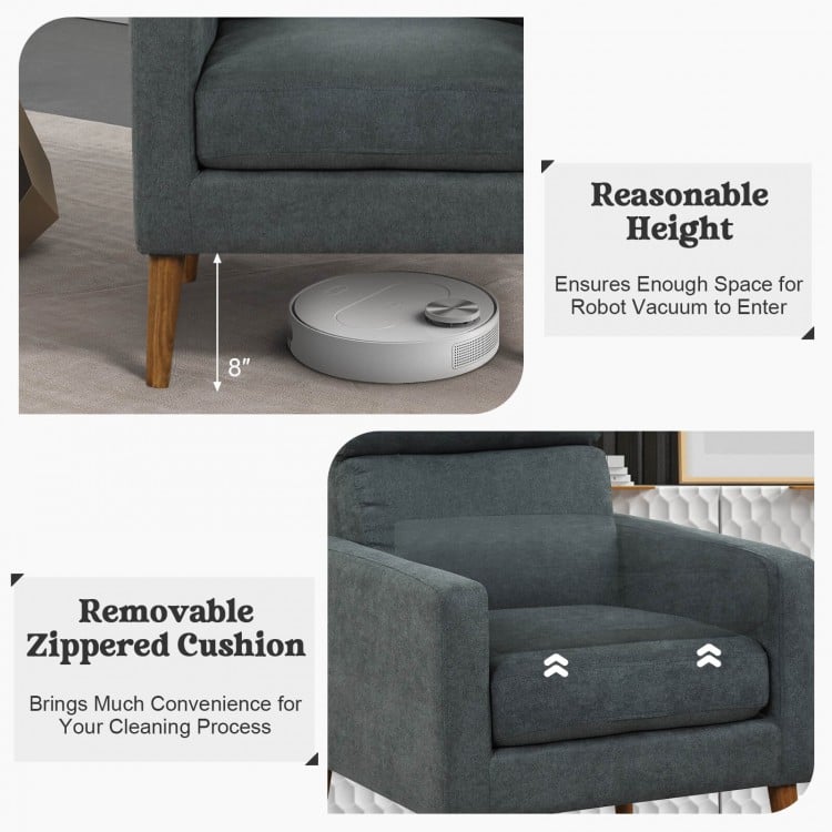 Lint Fabric Modern Accent Chair with Solid Wood Legs