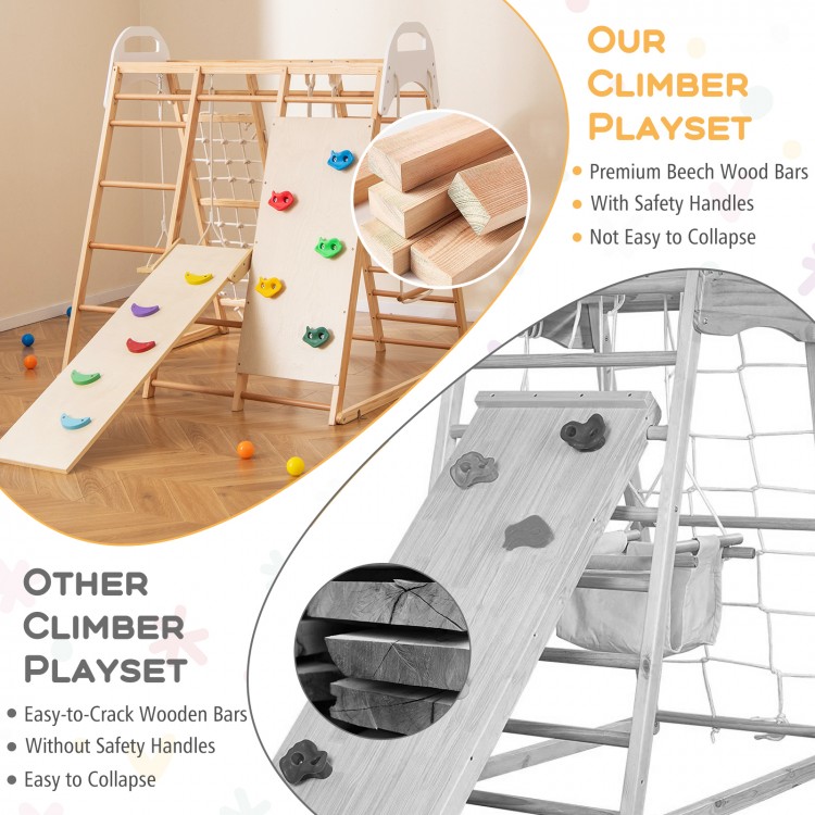 8-in-1 Wooden Jungle Gym Playset with Slide and Monkey Bars