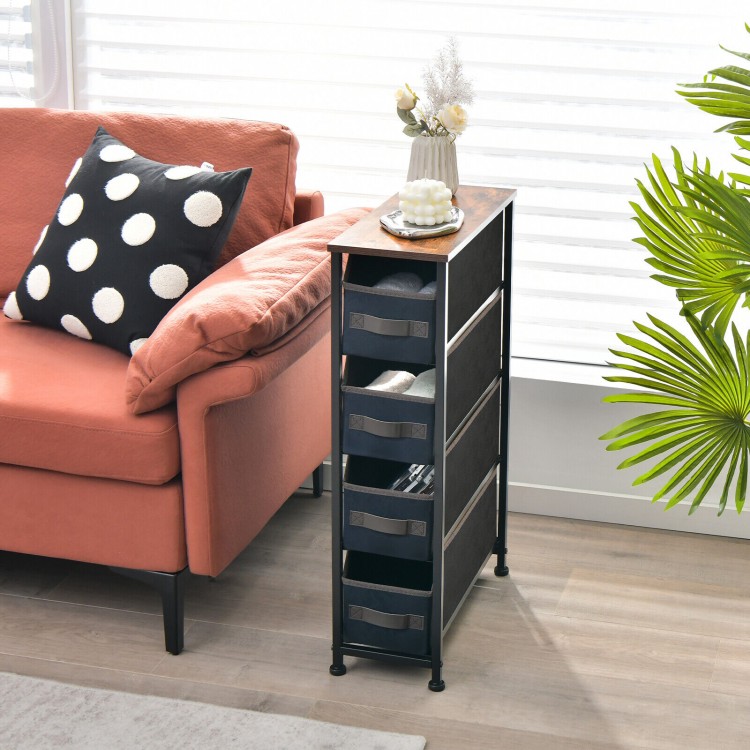 Vertical Narrow Dresser with 4 Removable Fabric Drawers