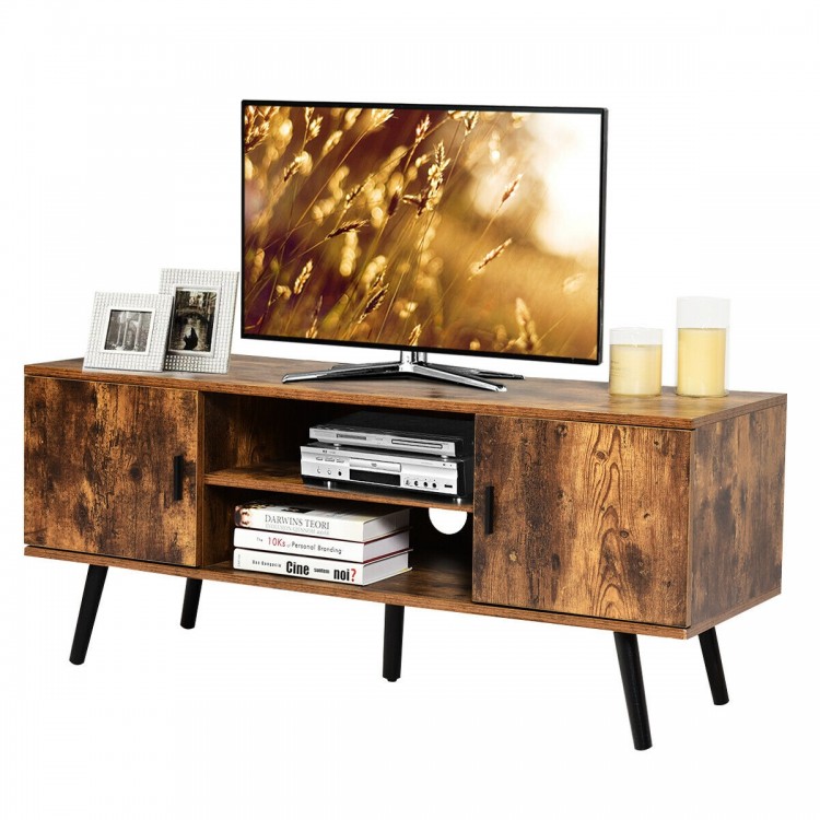 Industrial Retro TV Stand with Storage Cabinets and Open Shelf