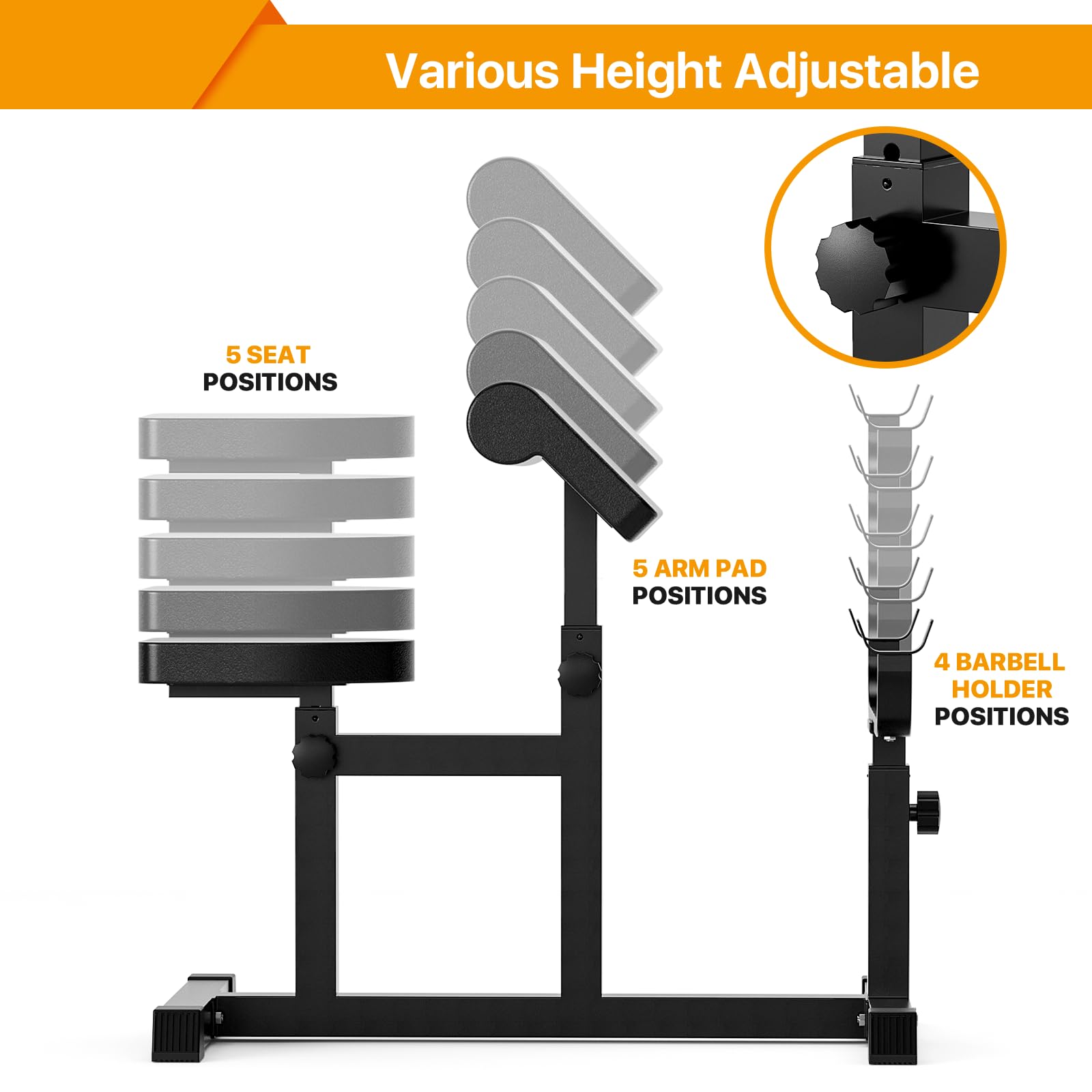 Uboway Adjustable Preacher Curl Bench – Full-Body Strength Training with 5-Level Height Adjustment, High-Density Foam, 450 lbs Capacity