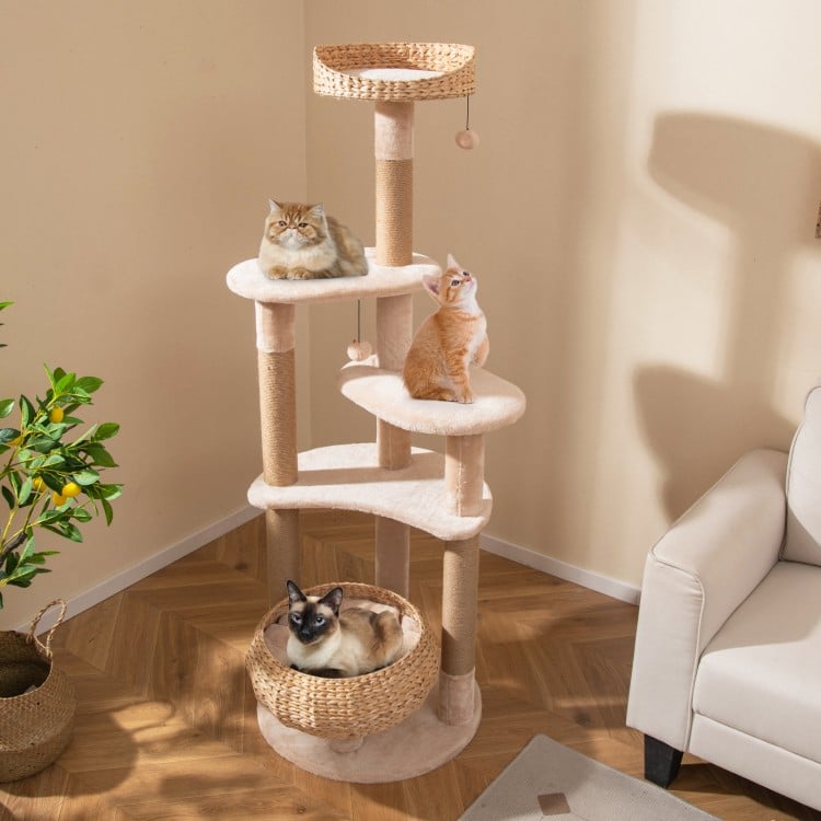 65 Inches Cat Tree with Perch and Soft Hammock for Indoor Cats