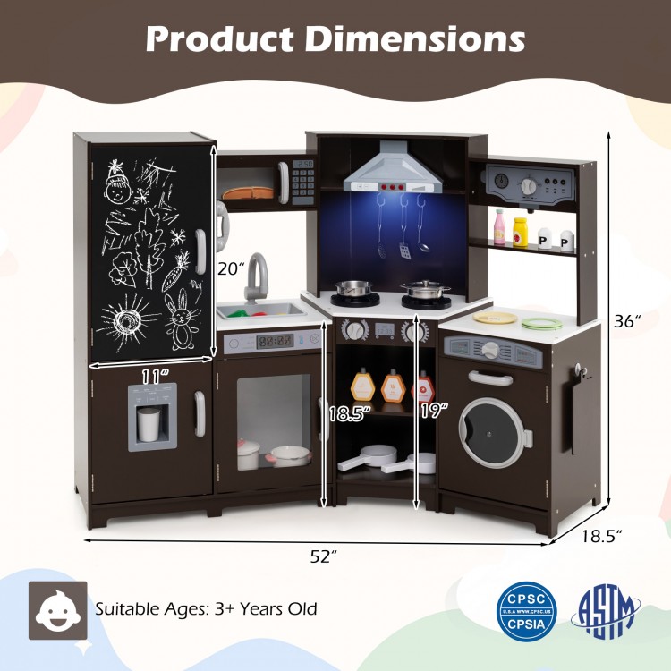 Corner Wooden Play Kitchen with Lights and Sounds Large Pretend Play Kitchen Set