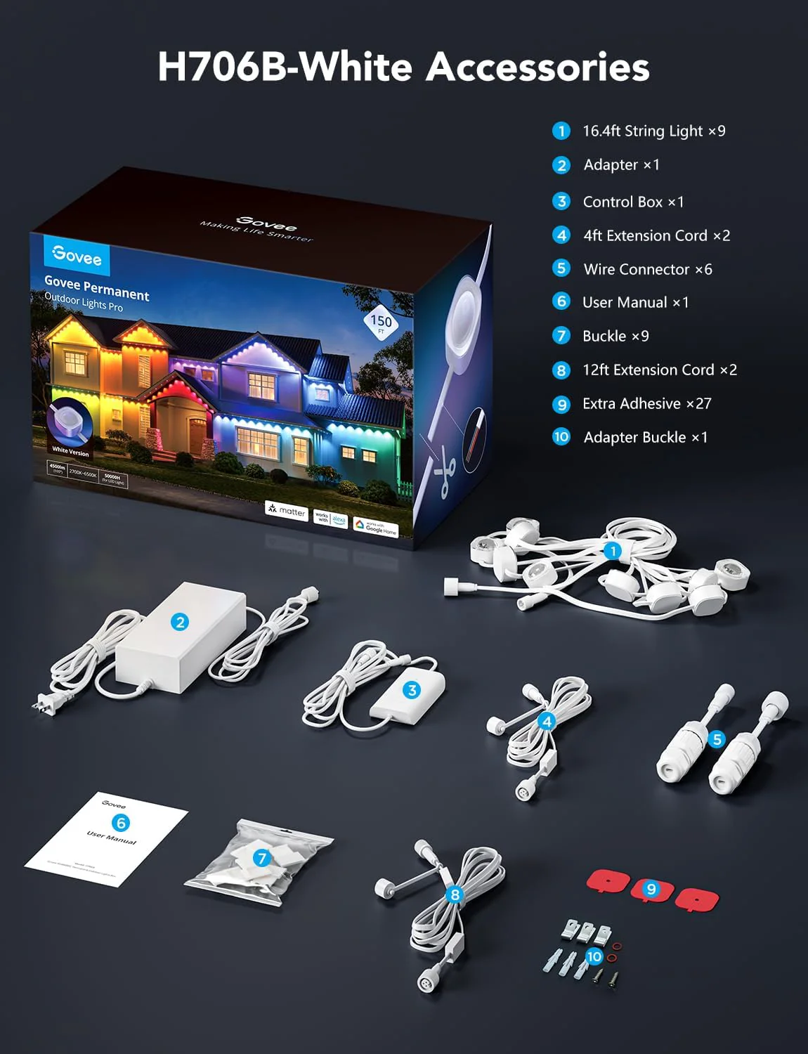 Govee Permanent Outdoor Lights Pro, 100ft with 60 RGBIC LED Lights for Daily and Accent Lighting, 75 Scene Modes for Halloween, IP67 Waterproof, Works with Alexa, Google Assistant, Matter, White