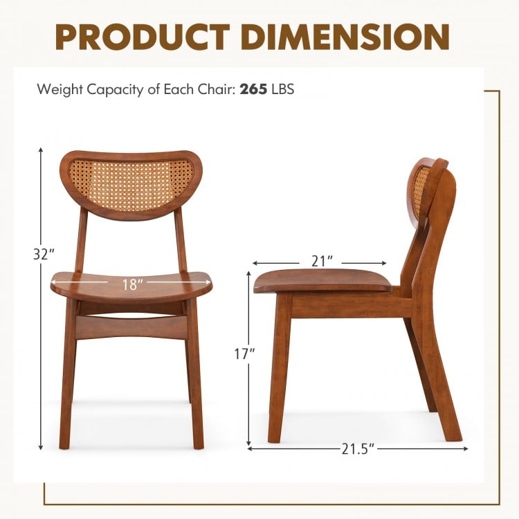 Wooden Dining Chair Set of 2 with Breathable Mesh Cane Backrest