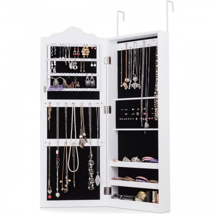 Wall Mounted Mirrored Jewelry Armoire Storage Cabinet