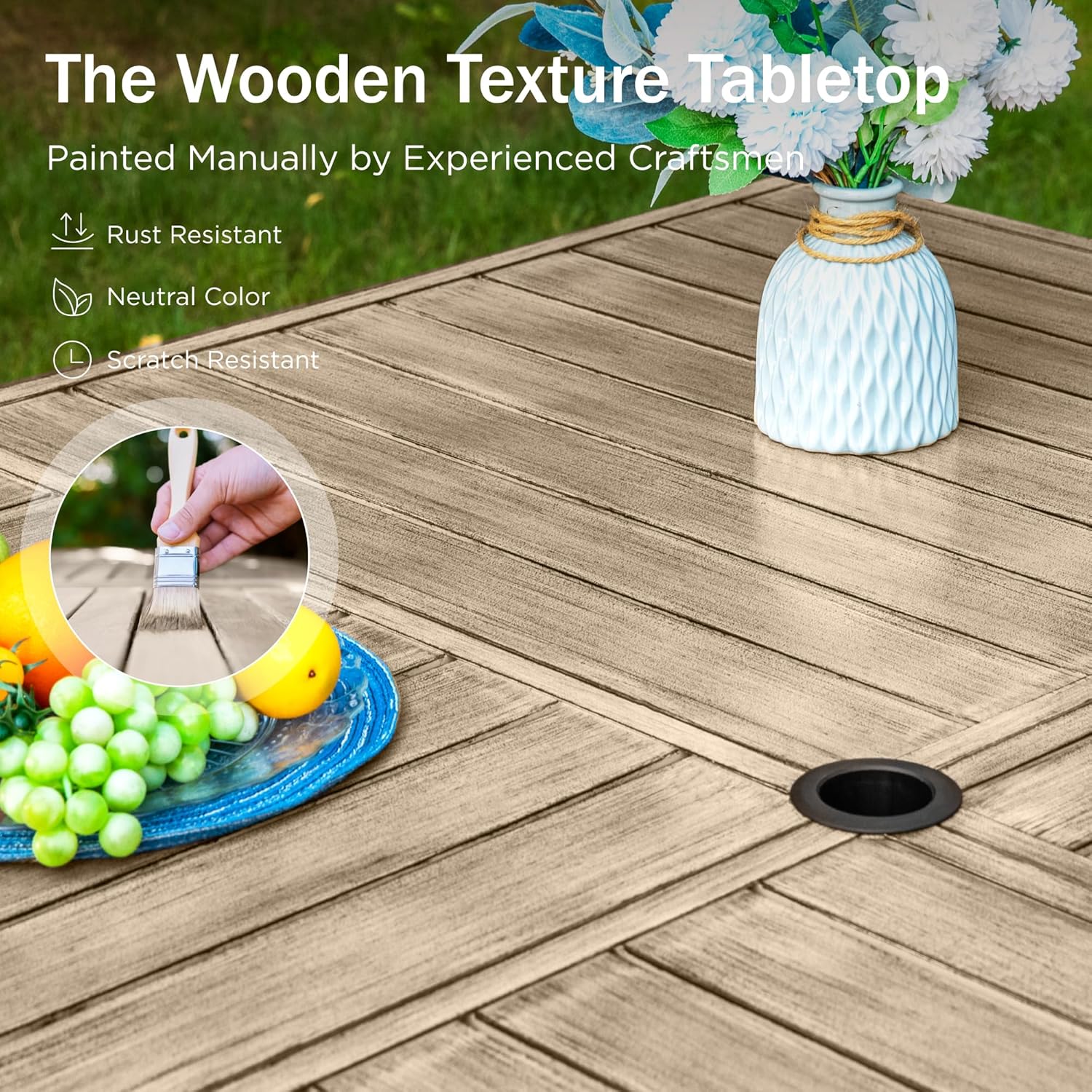 PHI VILLA 6-Piece Outdoor Dining Sets, All-Weather Patio Table and Chairs Set with Umbrella for 4, Heavy Duty Patio Round Table Set for Deck, 4 Extra Large Outdoor Swivel Chairs with Thick Cushions