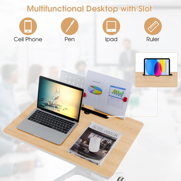 Height Adjustable Mobile Standing Desk with Detachable Holde