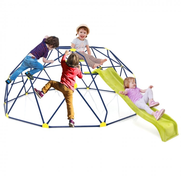 13.3 FT Climbing Dome Geometric Dome Climber with Extended Wavy Slide and 2 Rest Platforms