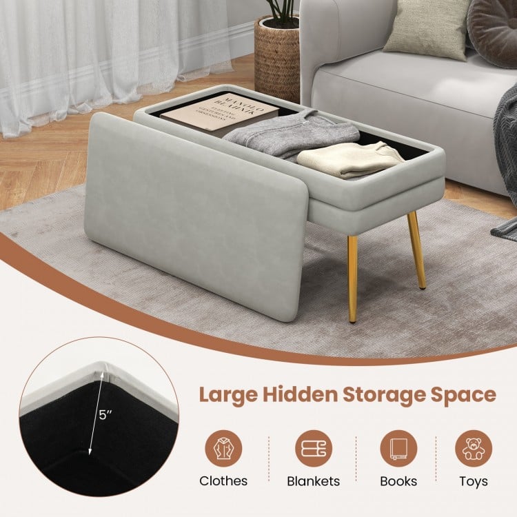 Velvet Upholstered Storage Bench with Removable Top