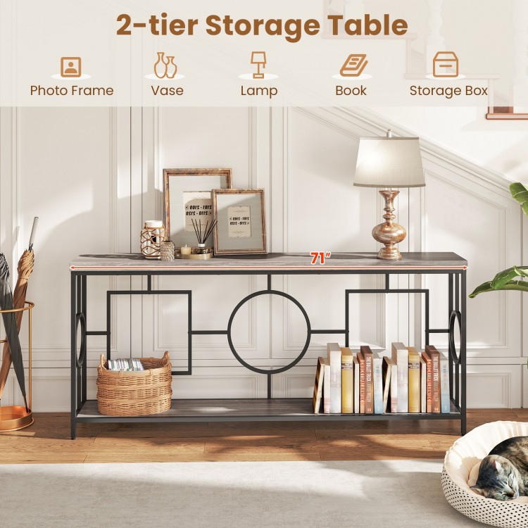 2-Tier Faux Marble Top Console Table with Storage Shelf for Hallway