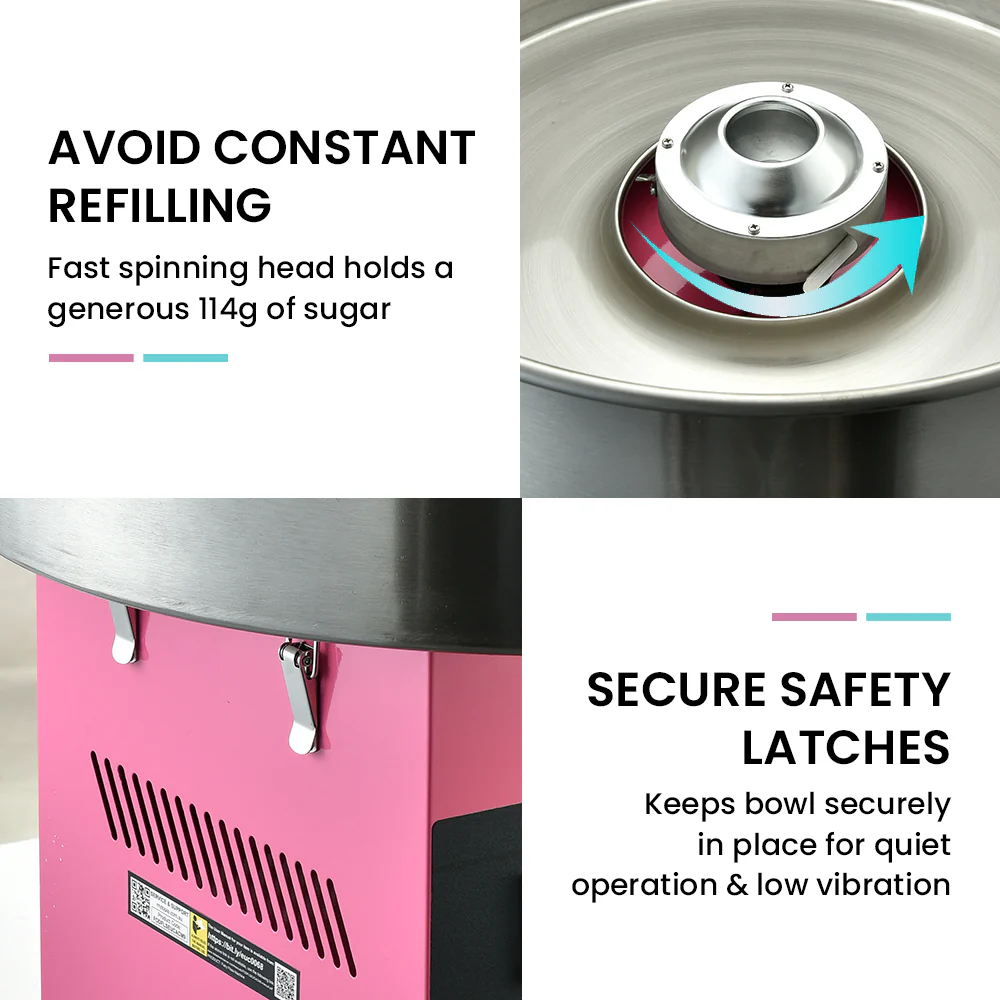 EUROCHEF 1100W Commercial Fairy Floss Machine, Cotton Candy Maker with Bubble Cover