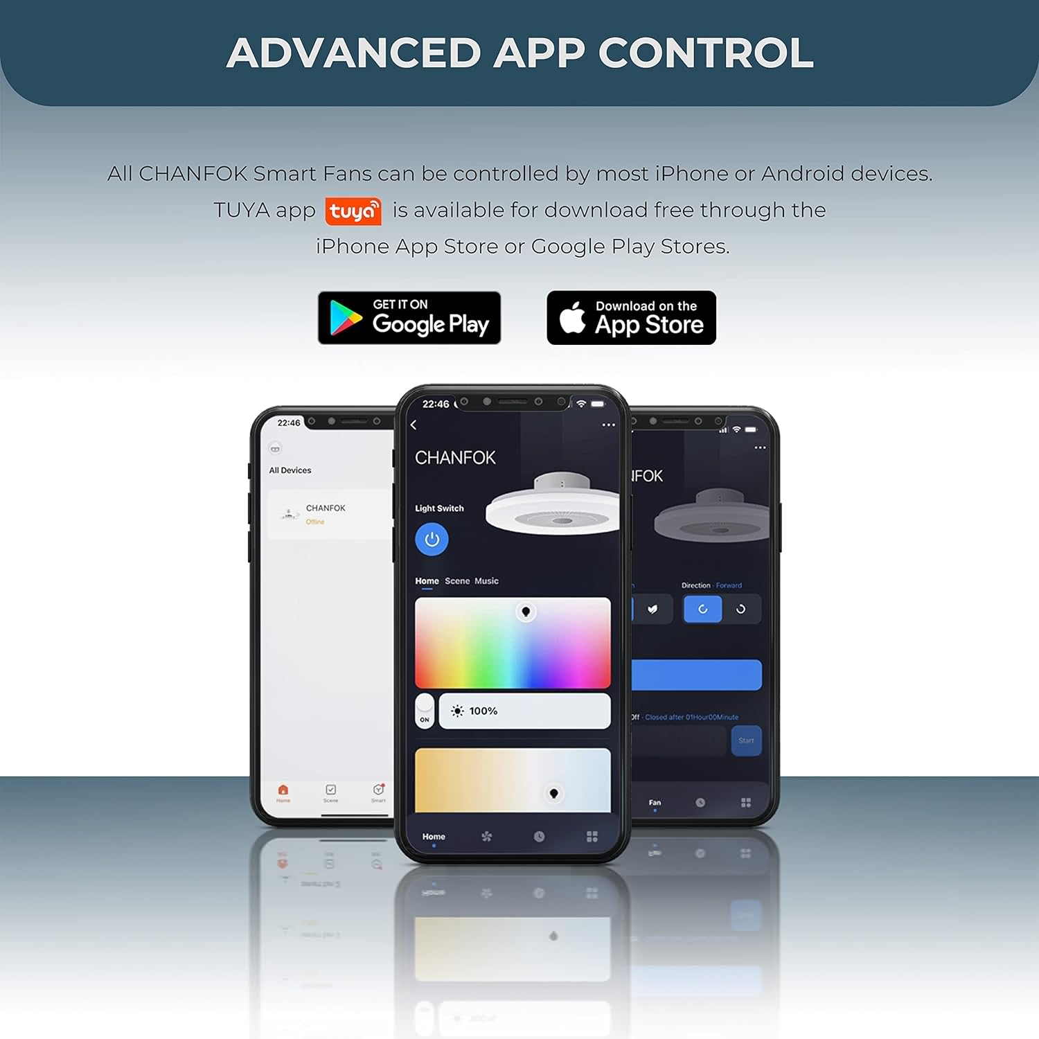 CHANFOK Smart Ceiling Fan with Light, Alexa Compatible, Bladeless, Remote & App Control, Flush Mount for Bedroom, Black