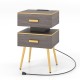 Nightstand Sofa Side Tables with Charging Station and 2 Drawers and LED lights