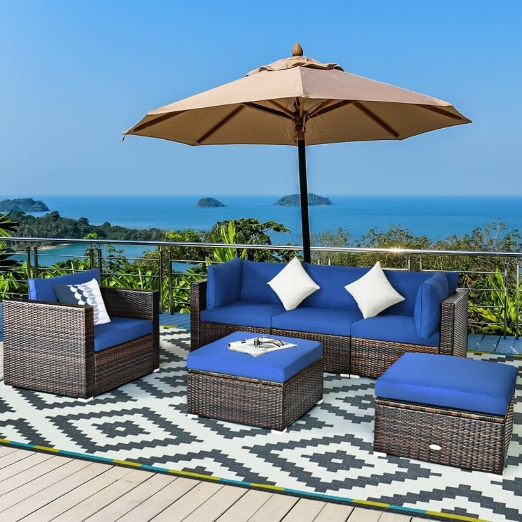 6 Pieces Patio Rattan Furniture Set with Cushion