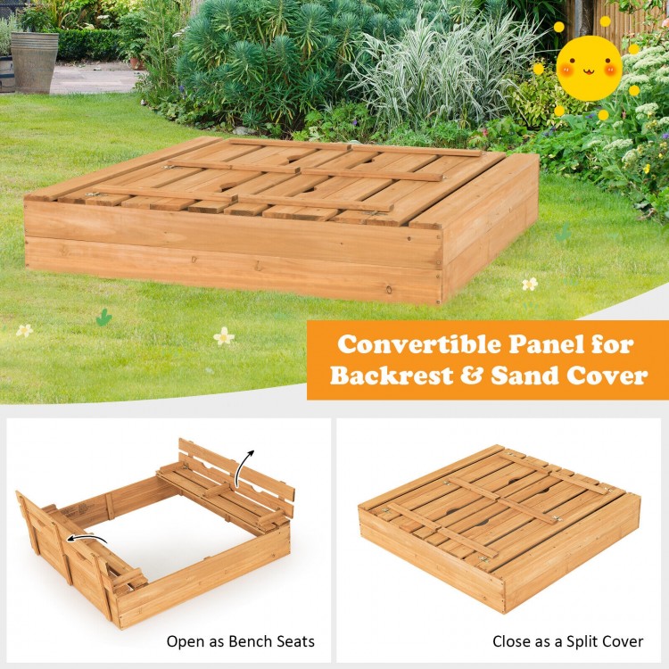 Kids Wooden Sandbox with 2 Foldable Bench Seats