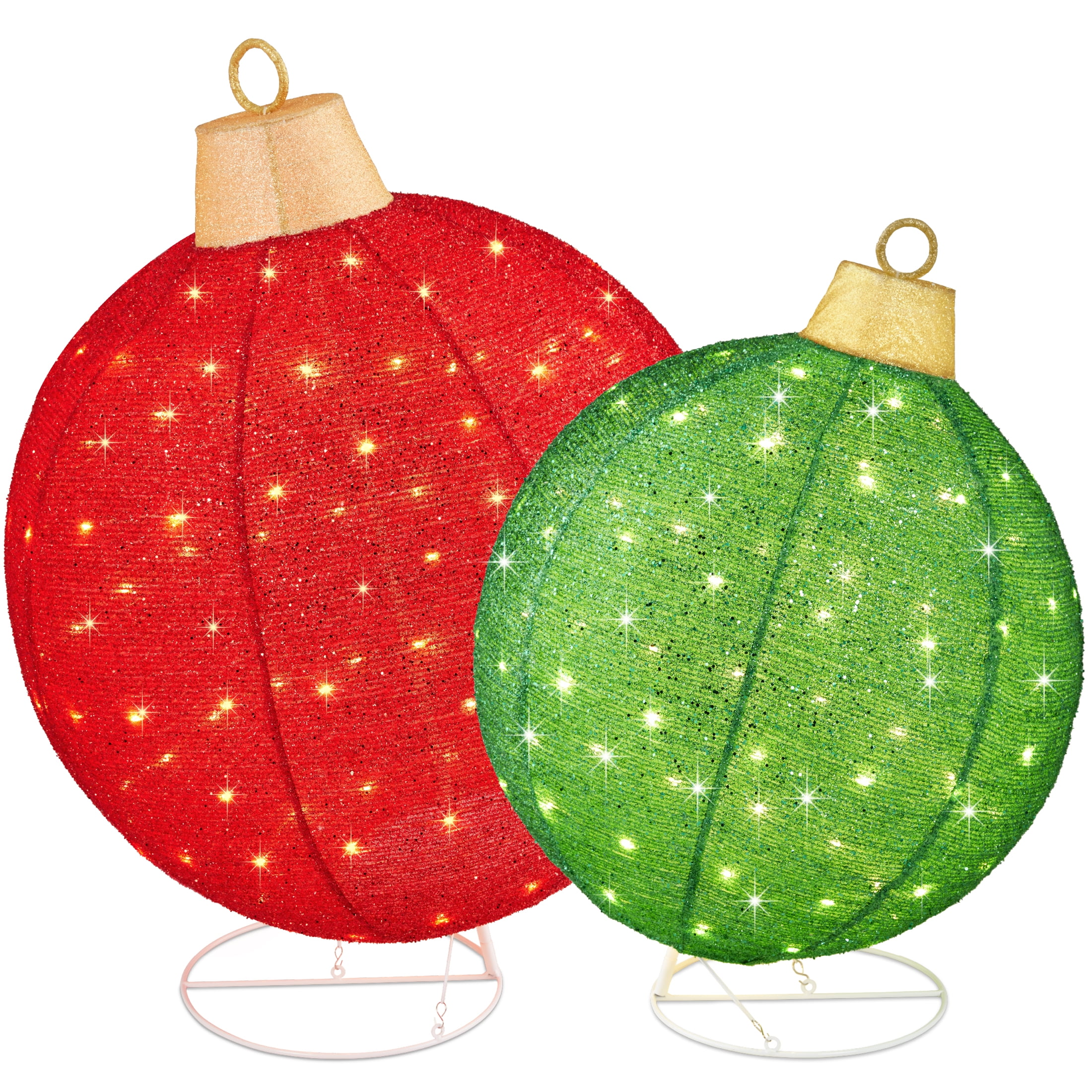 Best Choice Products Pre-Lit Outdoor Christmas Ornaments Set, 2pc, 180 LED Lights, Red/Green, Weather-Resistant, Easy Assembly