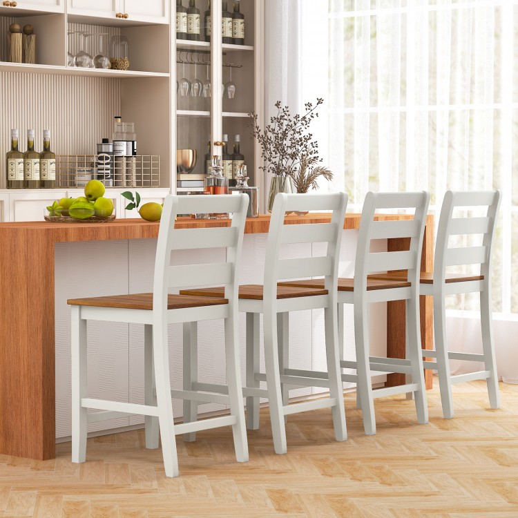 Set of 2 Counter Bar Stool with Inclined Backrest and Footrest