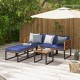 6 Piece Patio Acacia Wood Conversation Sofa Set with Ottomans and Coffee Table