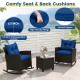 3-Piece Patio Rattan Roker Chairs with Tempered Glass Table and Soft Cushions