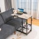 Height Adjustable C-Shaped End Table with Lockable Wheels and Tiltable Table Top