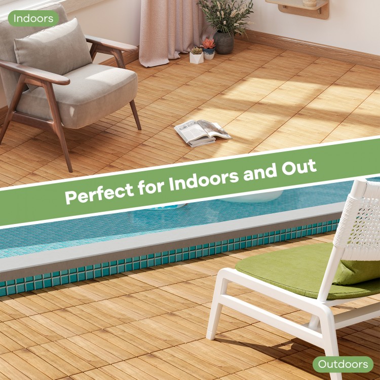 30 PCS Interlocking Deck Tiles 12 x 12 Inch Acacia Wood Patio Tiles with Straight Slats