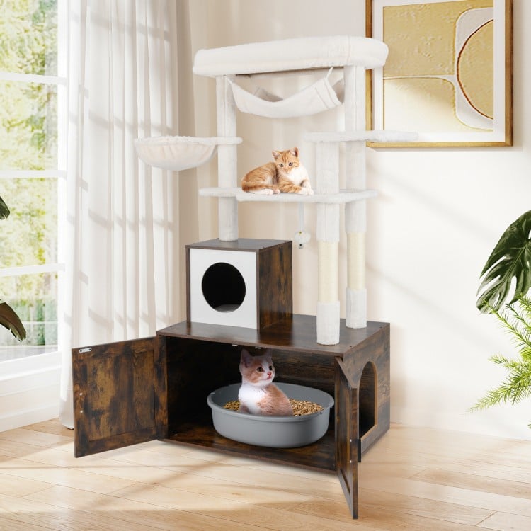 Cat Tree with Litter Box Enclosure for Indoor Cats