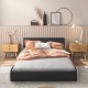 Upholstered Platform Bed Frame Low Profile Faux Leather with Curved Headboard
