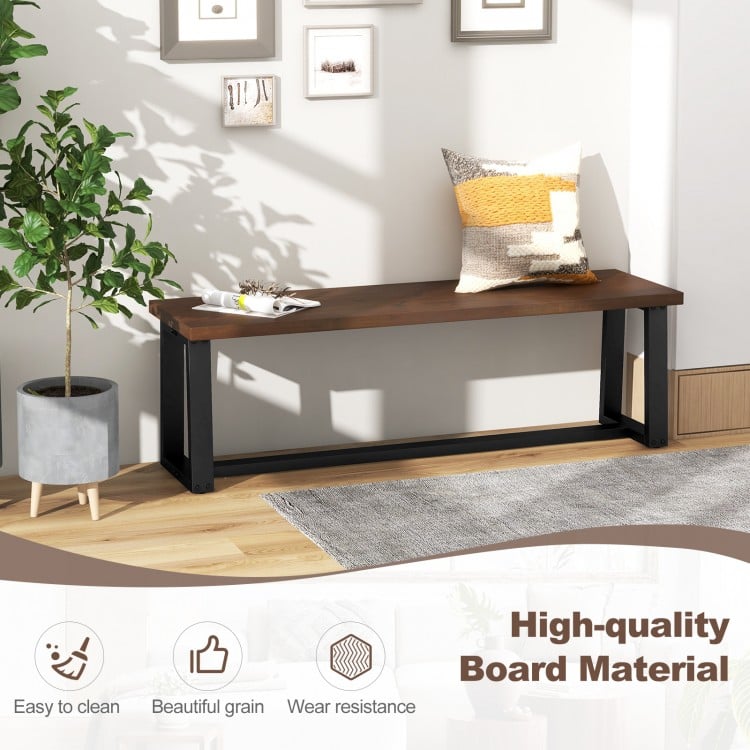 Wood Dining Bench with Metal Frame and Adjustable Footpads